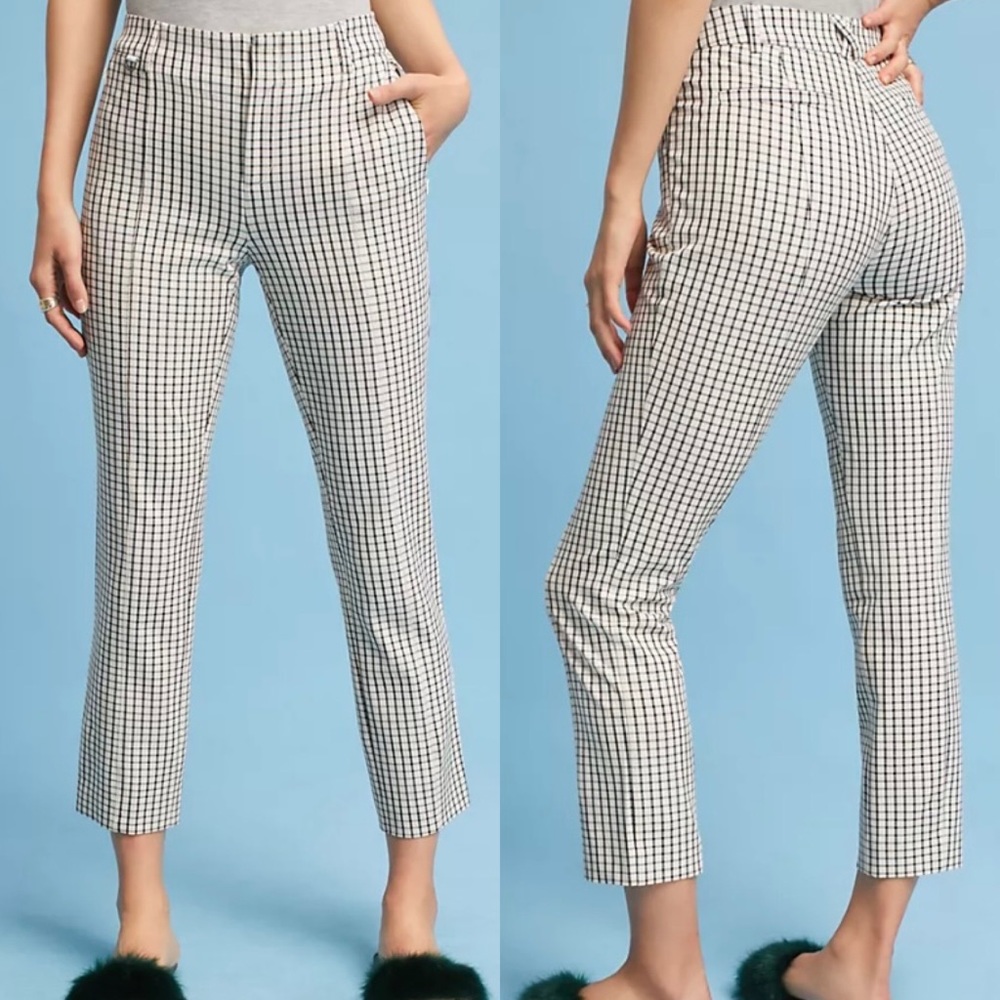Anthropologie The Essential Slim Pant in Black and Cream Checkered Pattern
